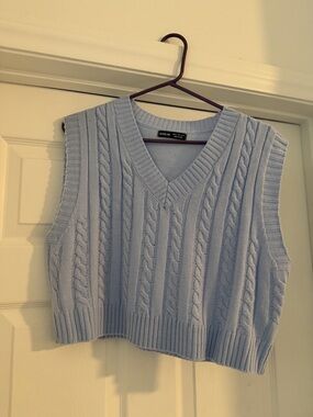 SHEIN Pastel Blue Cable Knit V-Neck Sweater Vest